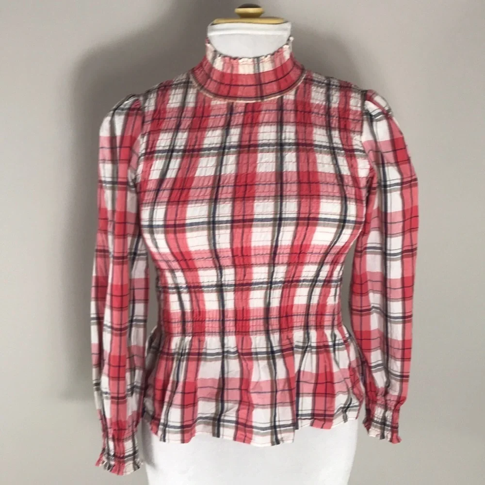 Zara woman plaid long sleeve spring elastic fitted shirt, women’s size small